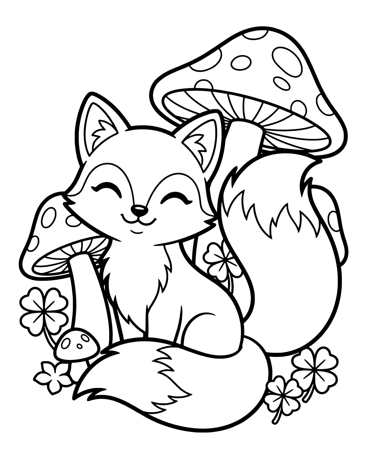 Cute Fox Mushrooms Coloring Page