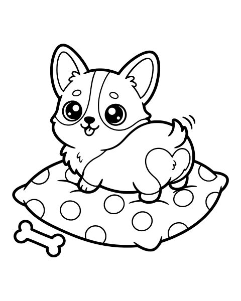 Cute Puppy on Pillow Coloring Page