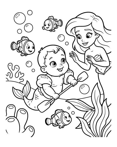 Mermaid Baby Underwater Coloring Page