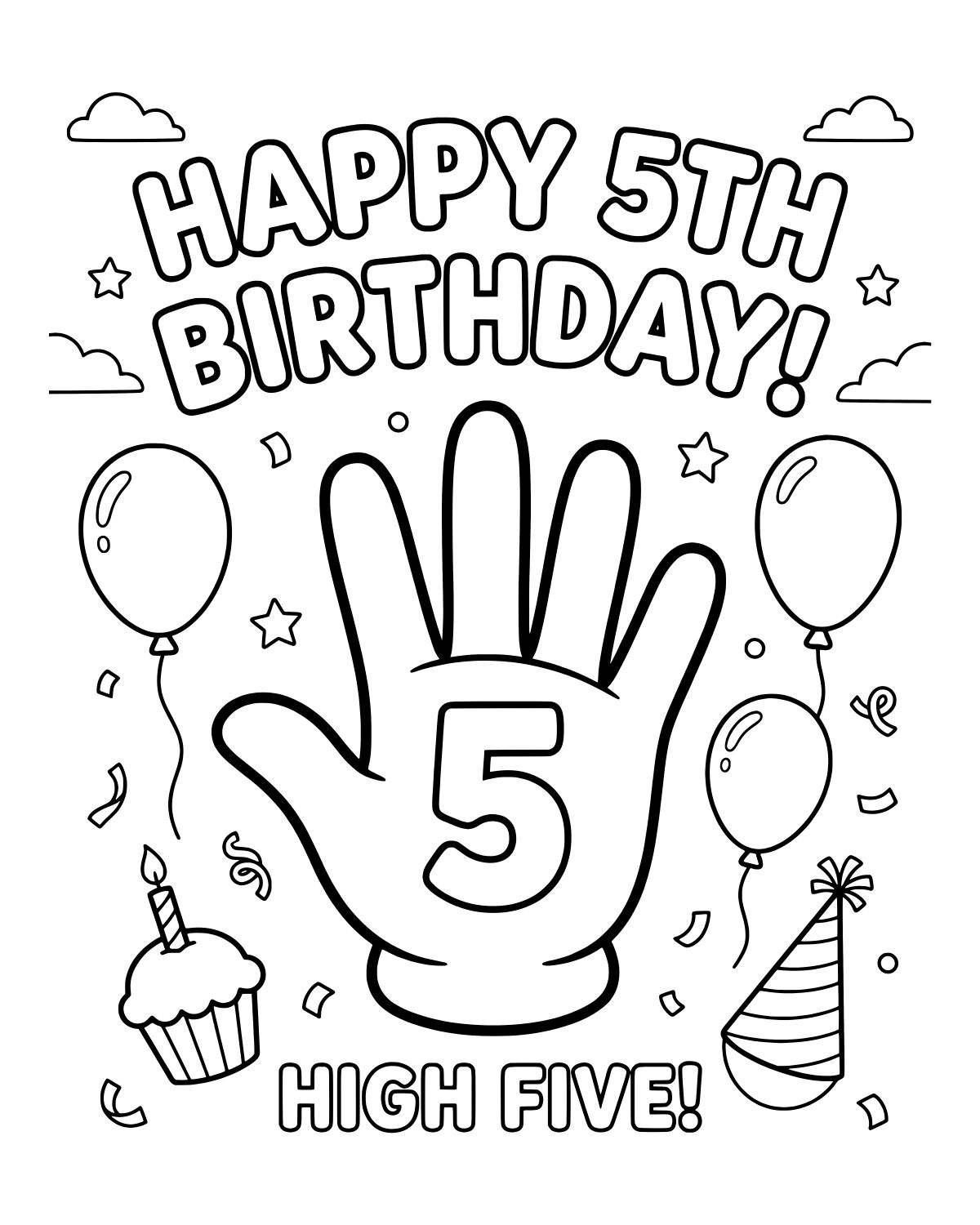 Happy 5th Birthday Coloring Page