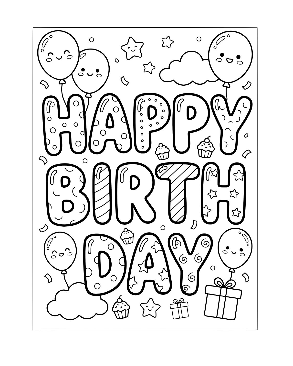 Birthday Message Bubble Letters Coloring Page
