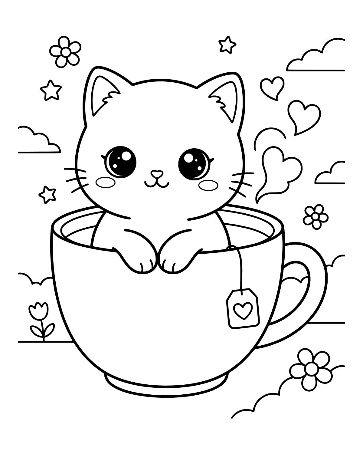 Kitten in Teacup Coloring Page