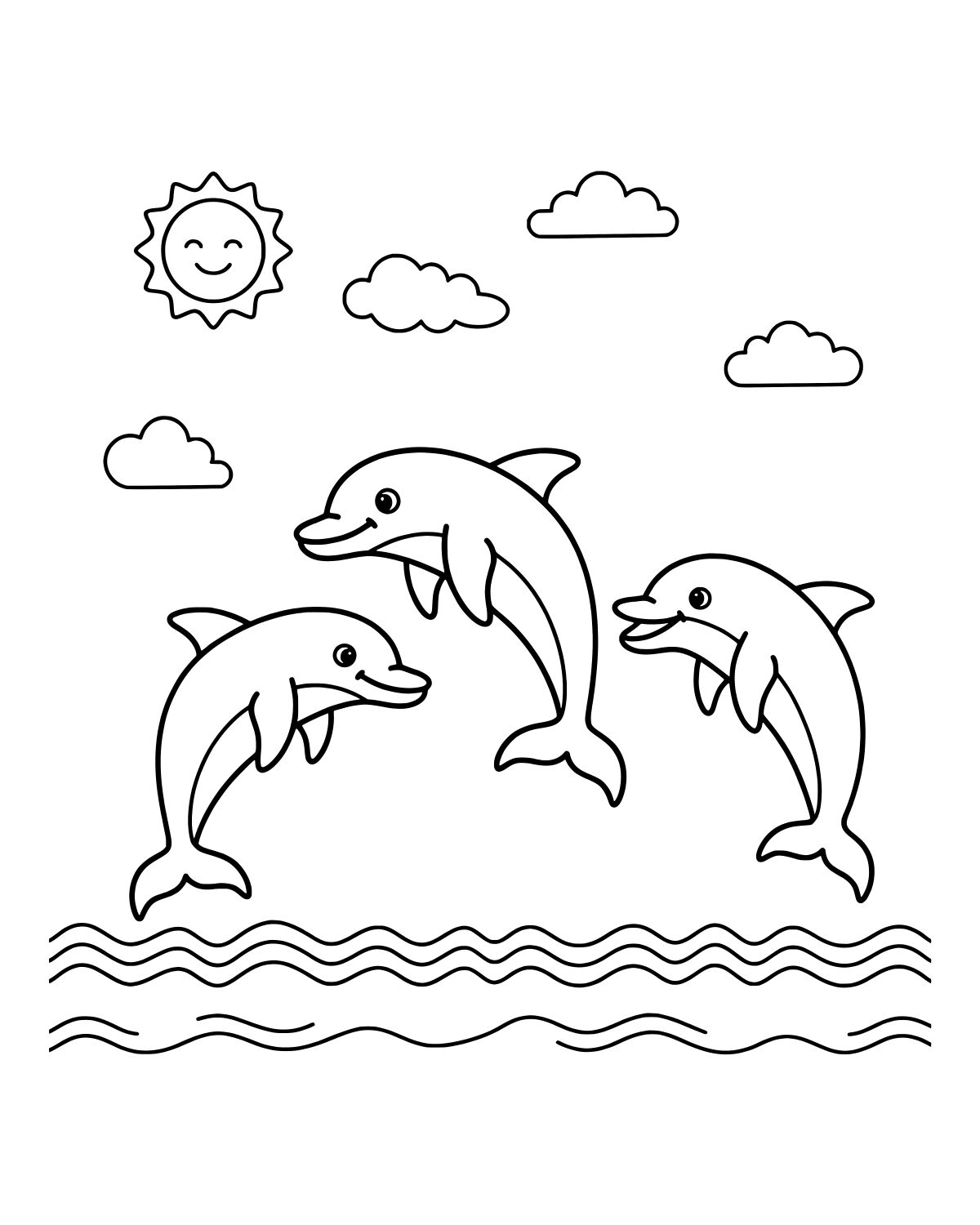 Playful Dolphins Jumping Coloring Page