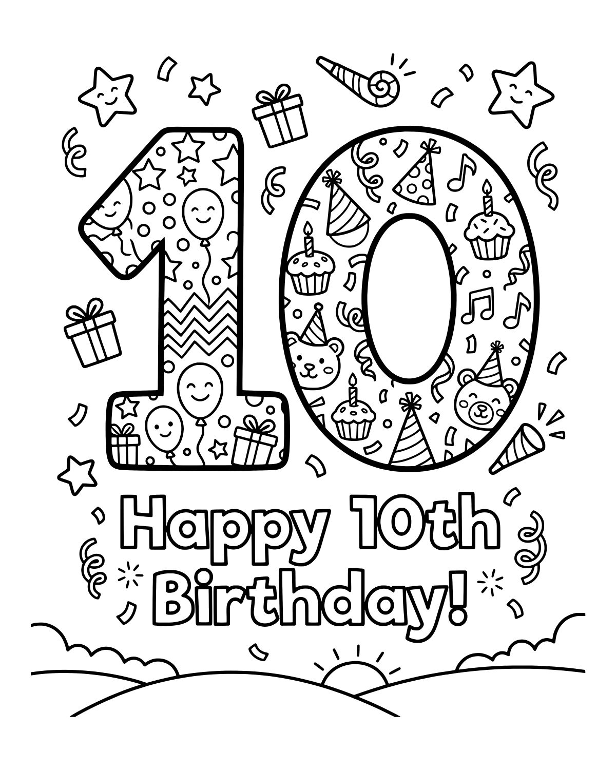 Happy 10th Birthday Coloring Page