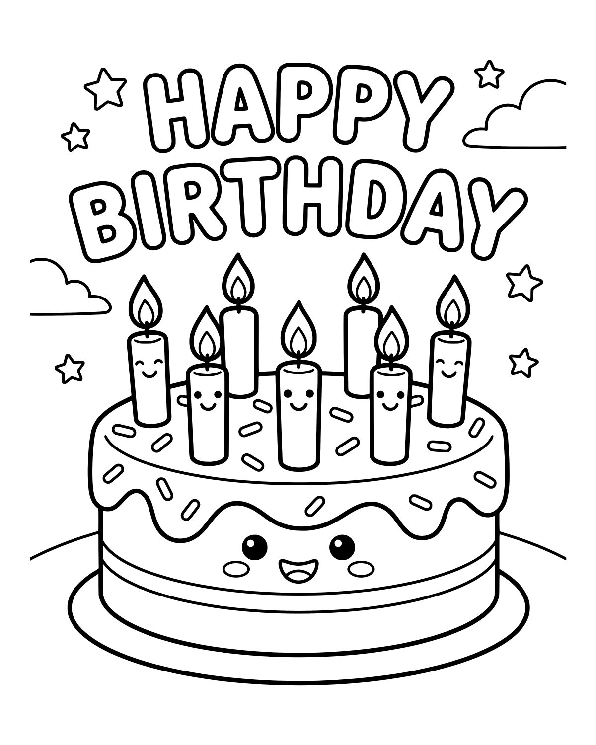Cute Birthday Cake Coloring Page