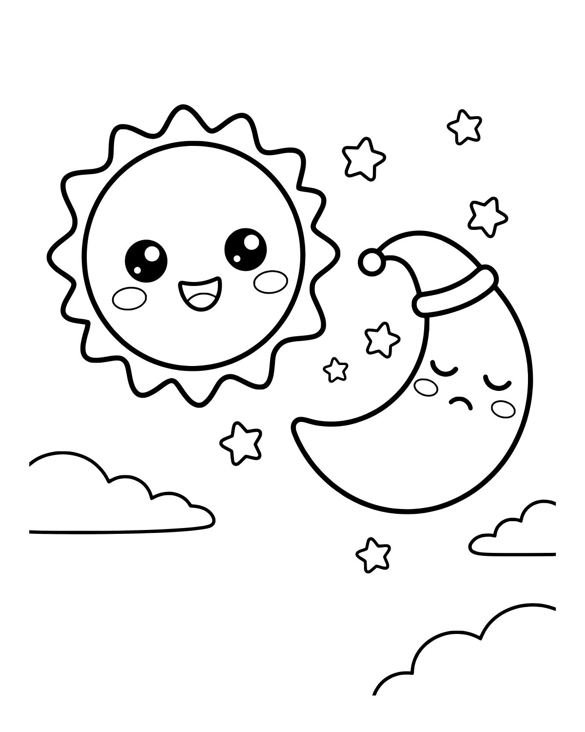 Cute Sun Moon Coloring Page
