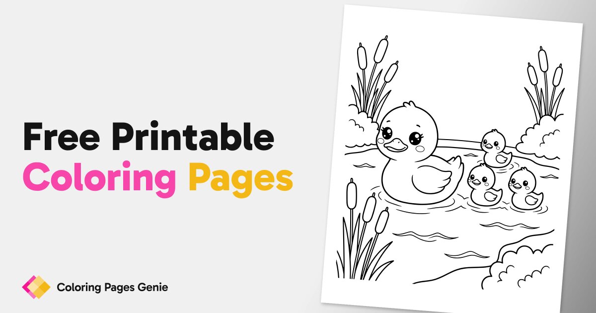 Duck Family Pond Coloring Page for Kids to Print