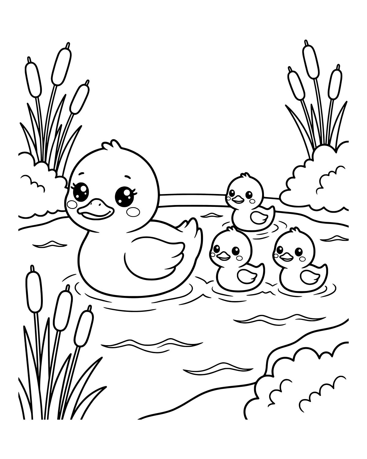 Duck Family Pond Coloring Page