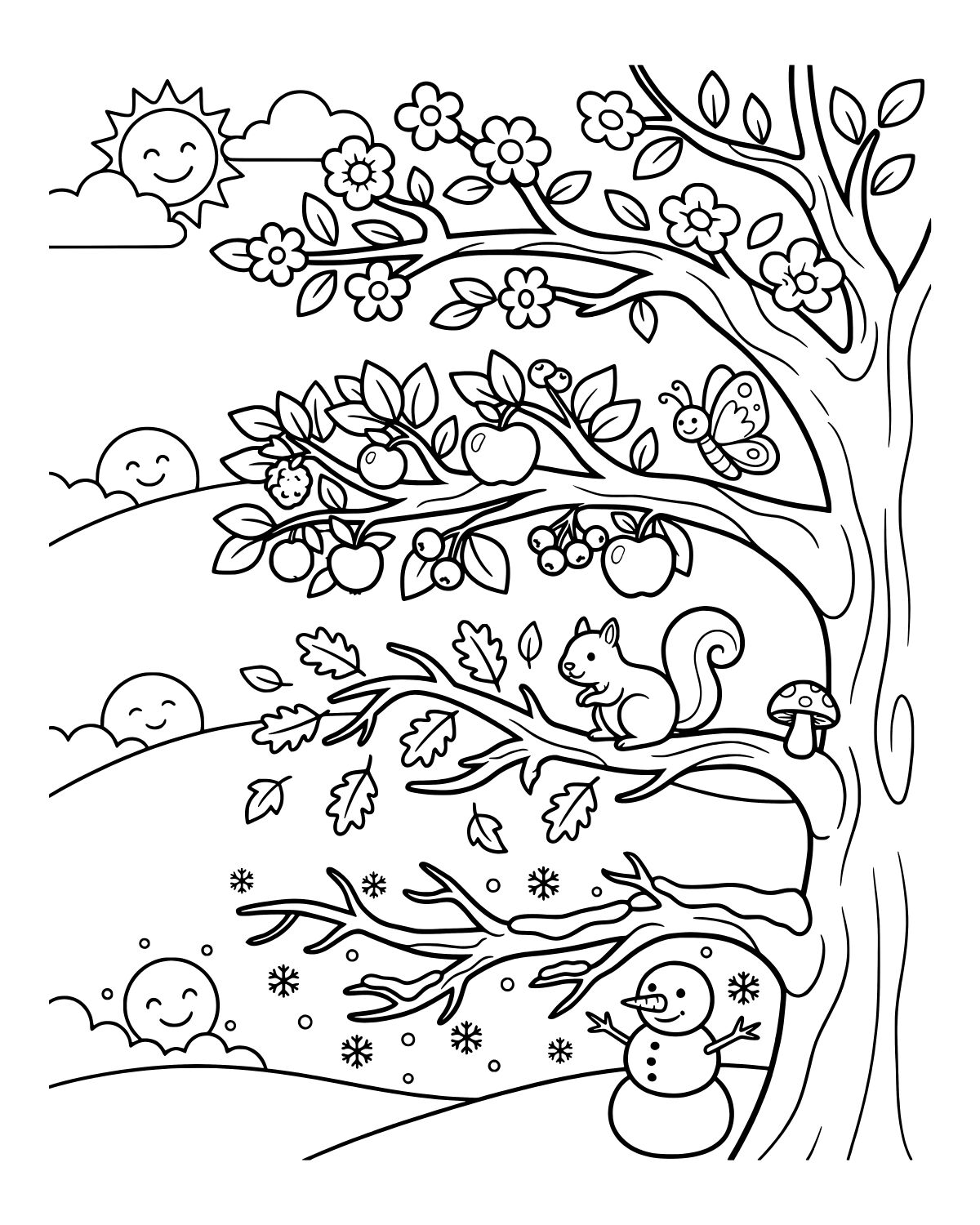 Four Seasons Tree Coloring Page