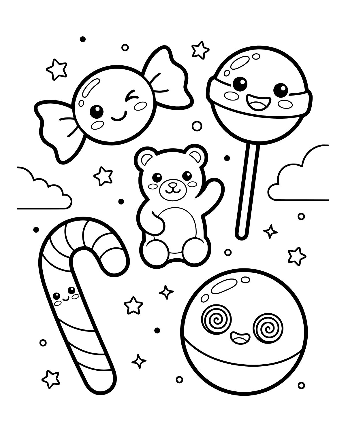 Kawaii Candy Collection Coloring Page