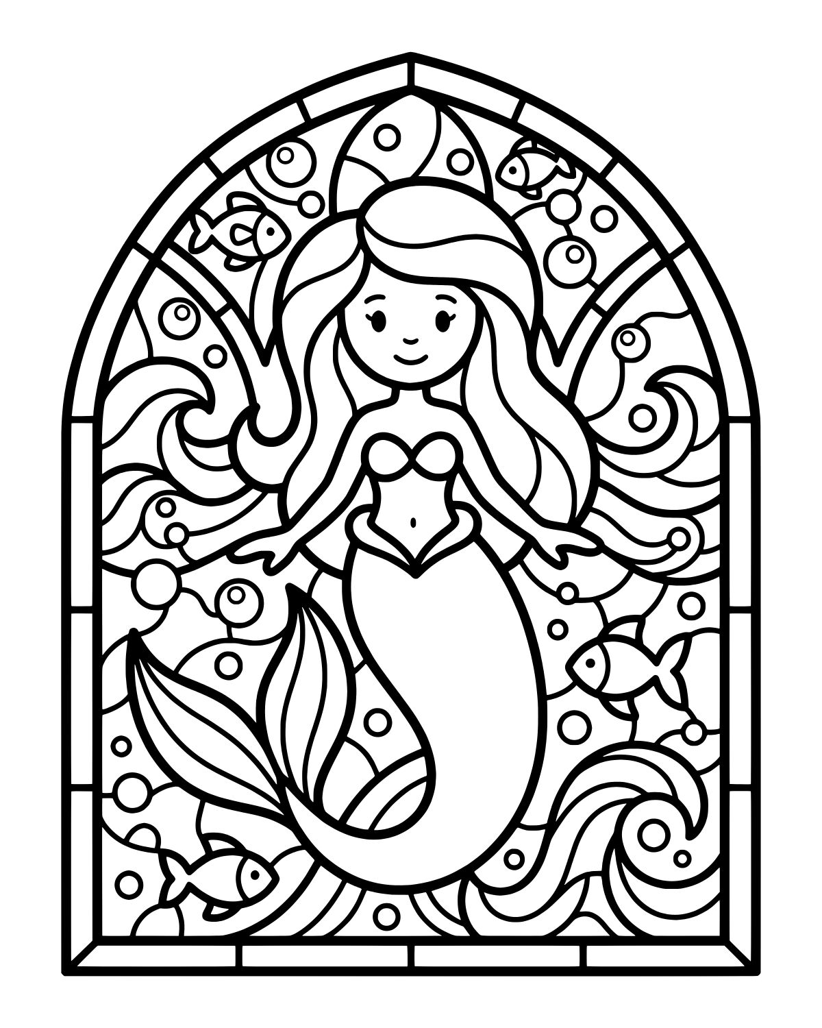Stained Glass Mermaid Coloring Page