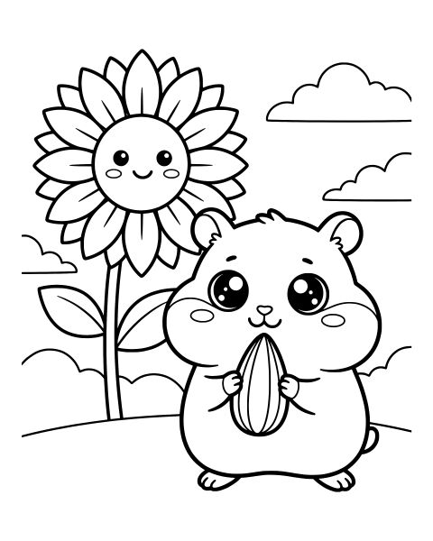 Cute Hamster Snack Coloring Page