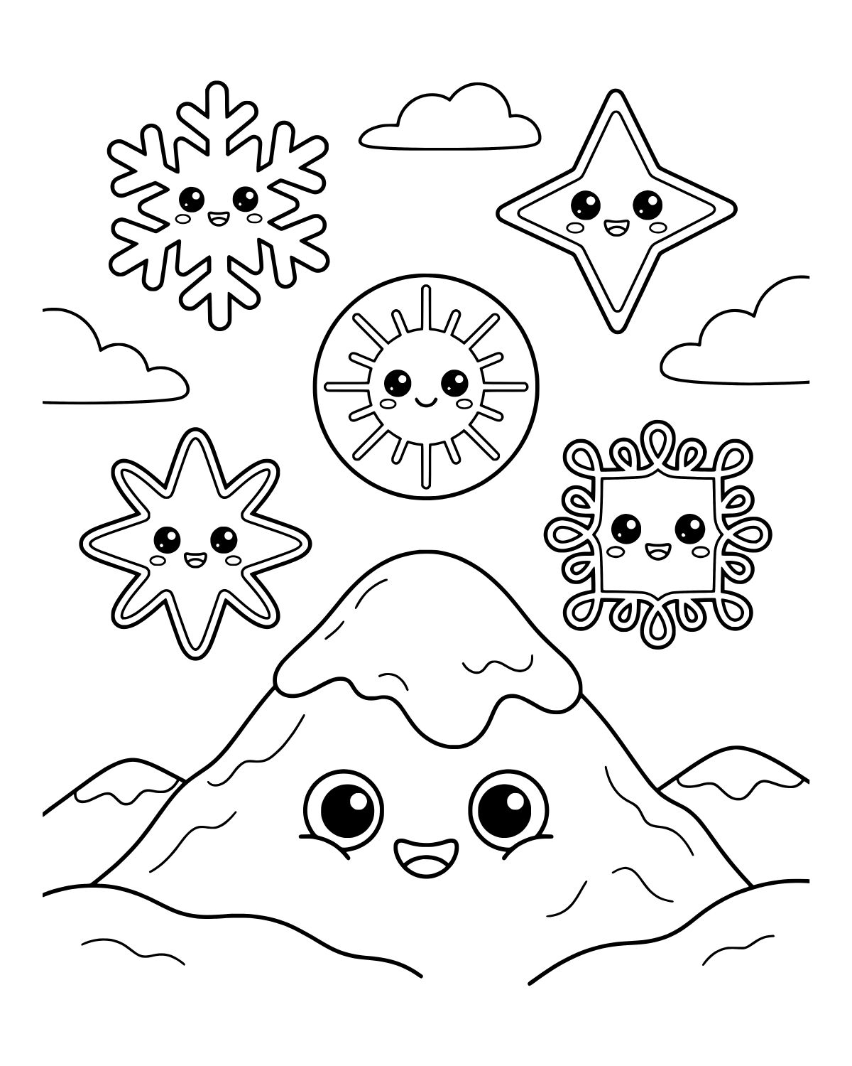 Cute Snowy Mountain Coloring Page