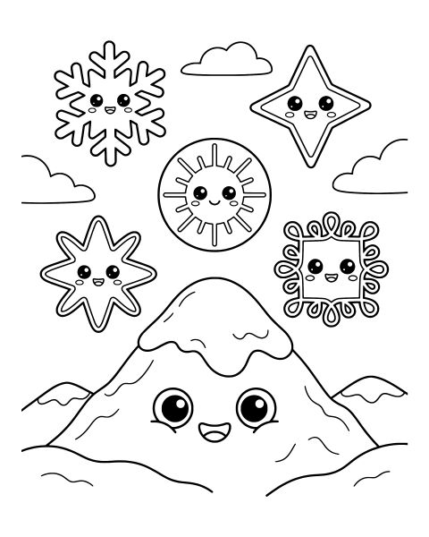 Cute Snowy Mountain Coloring Page