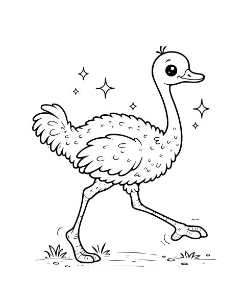 Cute Ostrich Running Coloring Page