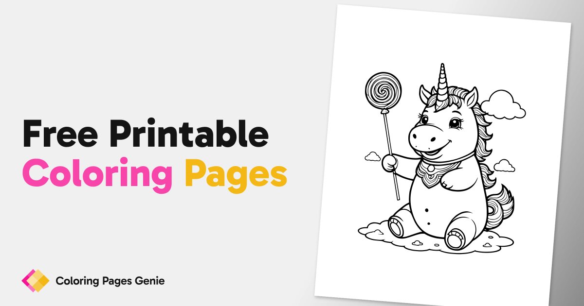 Baby Unicorn Holding a Lollipop – Free Coloring Page