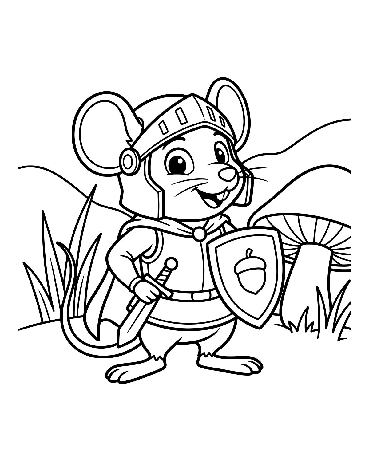 Brave Mouse Knight Coloring Page