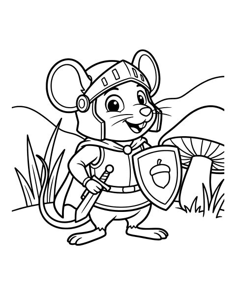 Brave Mouse Knight Coloring Page