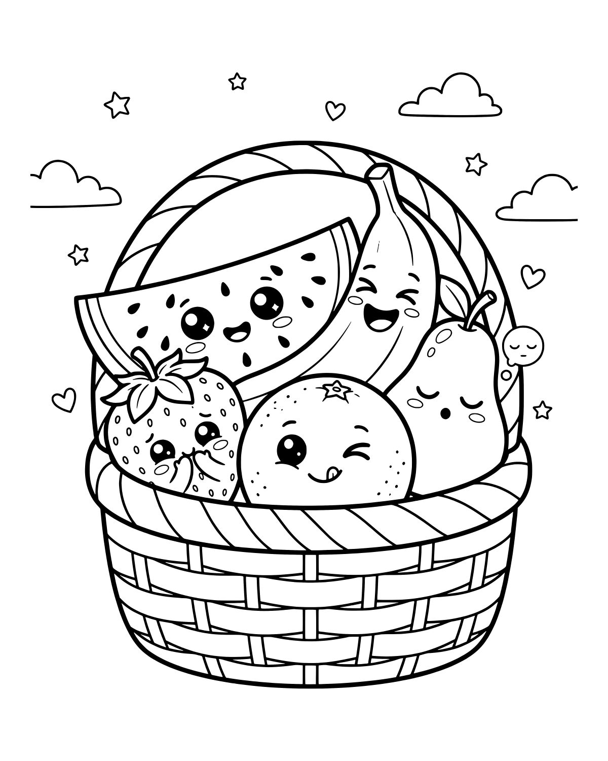 Cute Fruit Basket Coloring Page