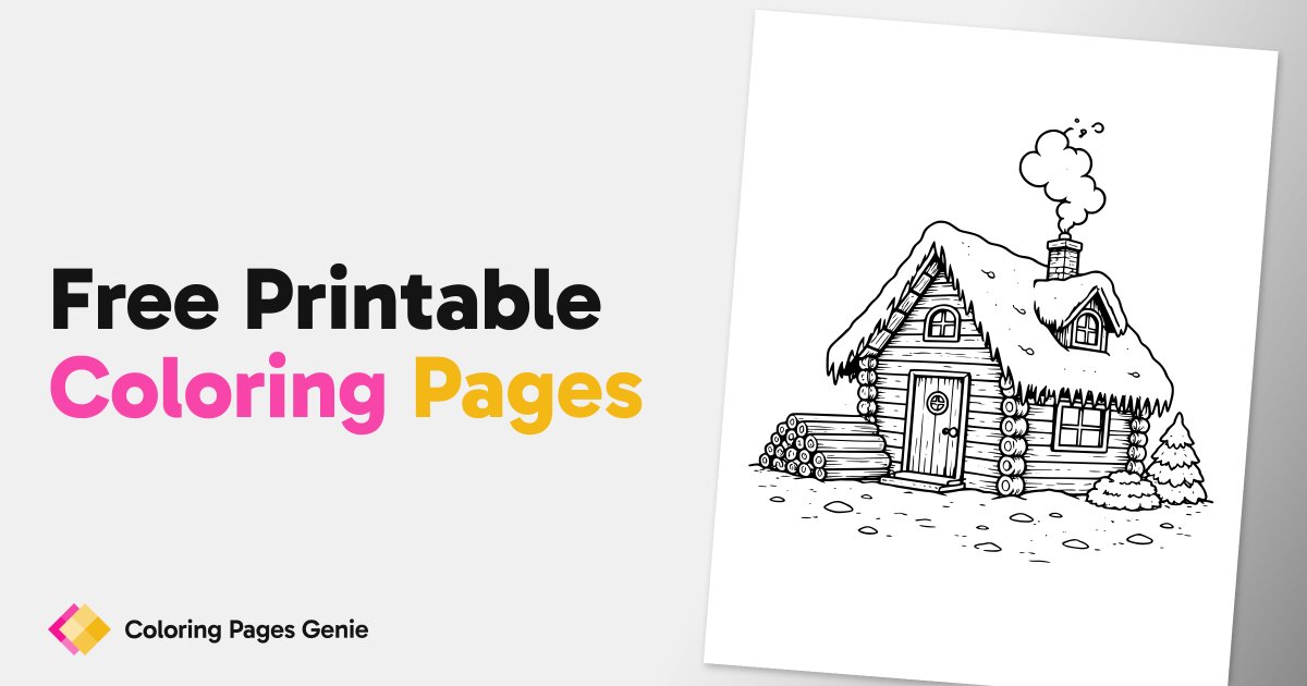 Snowy Log Cabin Coloring Page for Cozy Winter Fun