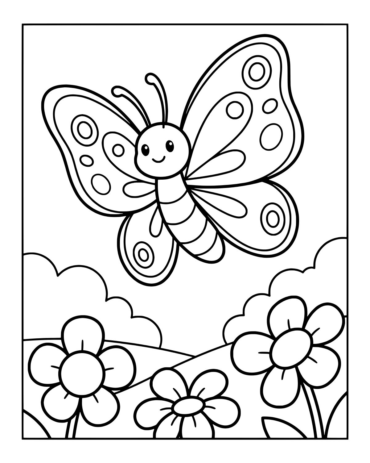 Cute Butterfly Flying Coloring Page