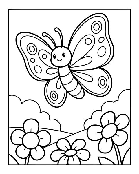 Cute Butterfly Flying Coloring Page
