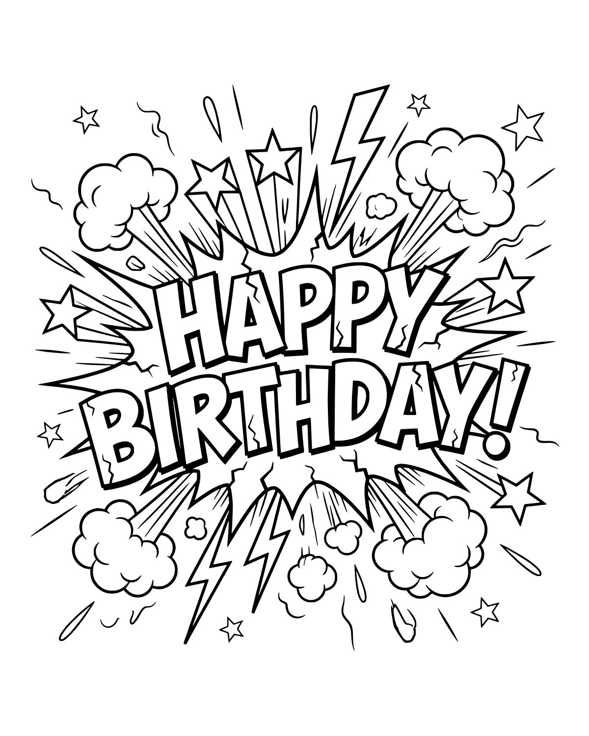 Happy Birthday Burst Coloring Page