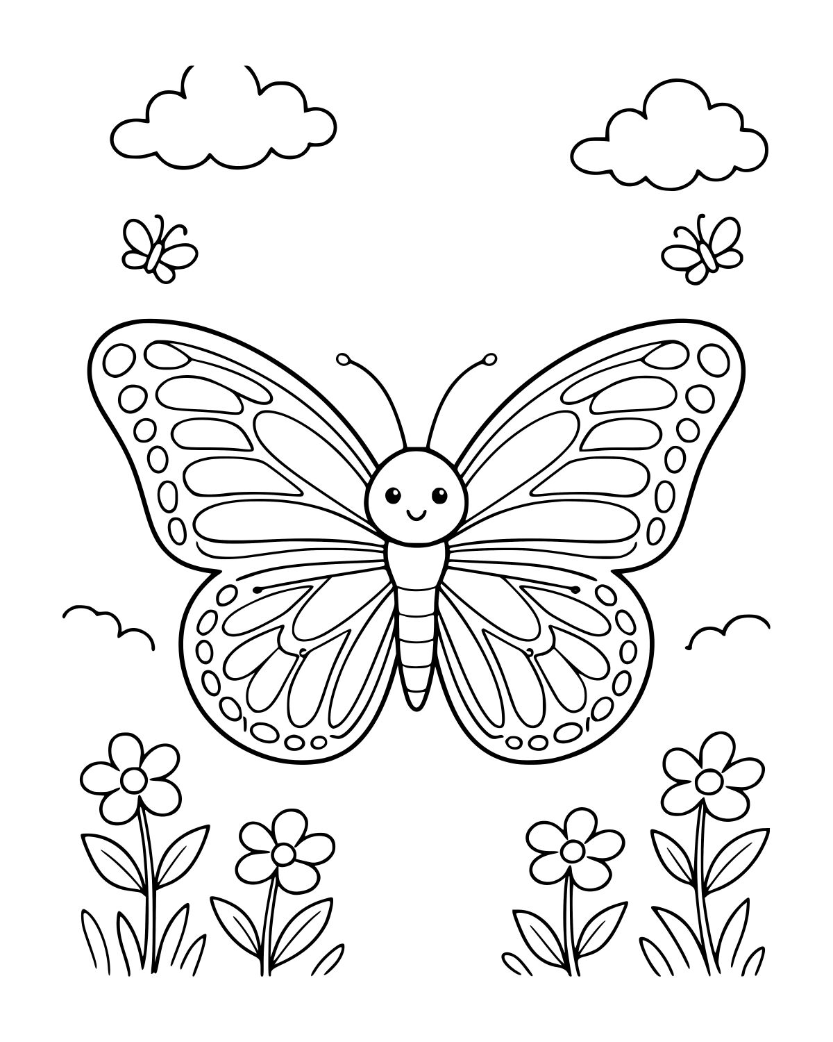 Cute Butterfly Garden Coloring Page