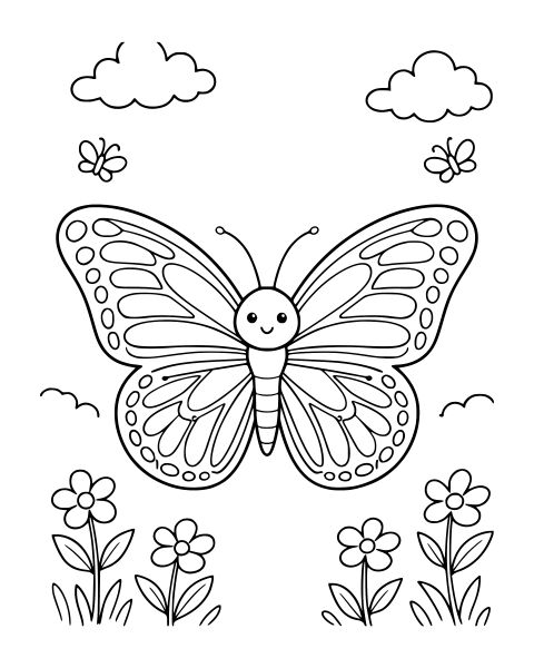 Cute Butterfly Garden Coloring Page