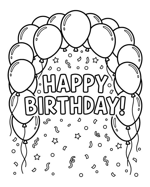 Happy Birthday Balloons Coloring Page