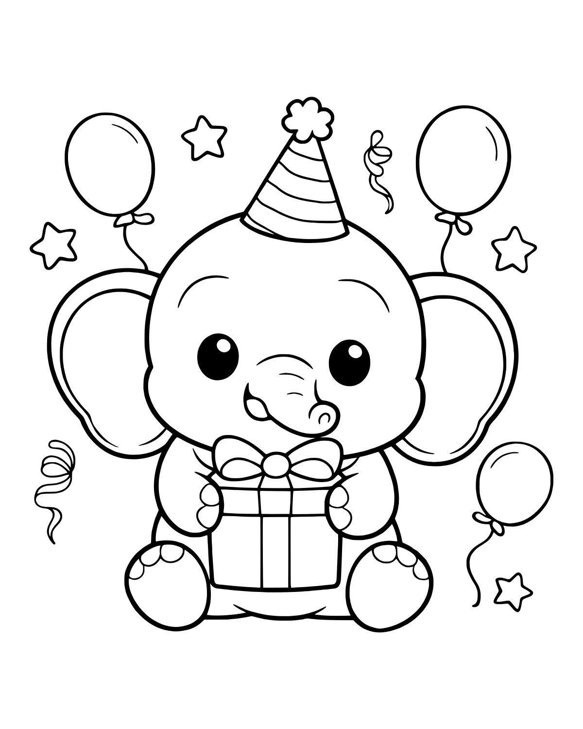 Cute Party Elephant Coloring Page